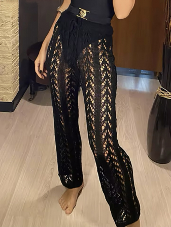 IMBRACAMINTE - Pantaloni Negri C655 Crosetati Plaja Crochet