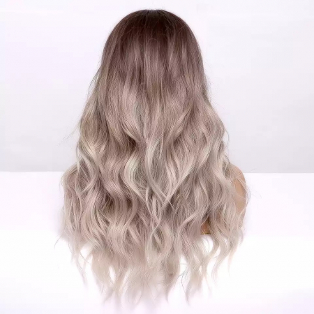 Peruca C33 Blonda Ombre Gri cu Breton si Par Ondulat [2]