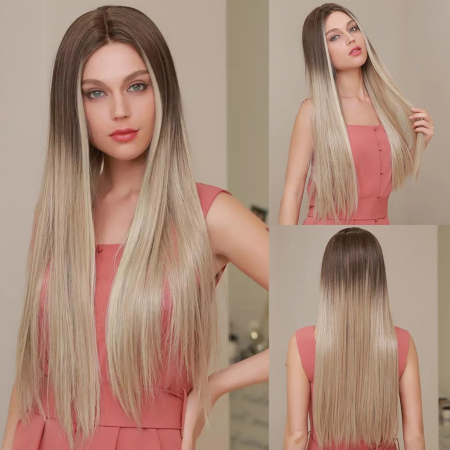 PERUCI - Peruca C228 Baza Satena Cu Suvite Blonde Frontale