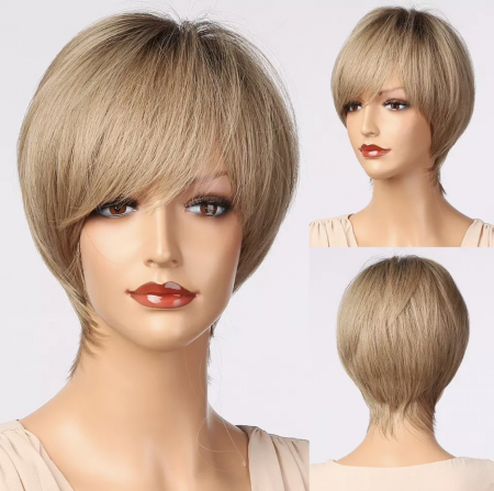 PERUCI - Peruca C147 Blonda Blond Cenusiu Cu Breton Scurta