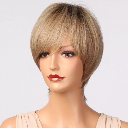 Peruca C147 Blonda Blond Cenusiu Cu Breton Scurta [1]