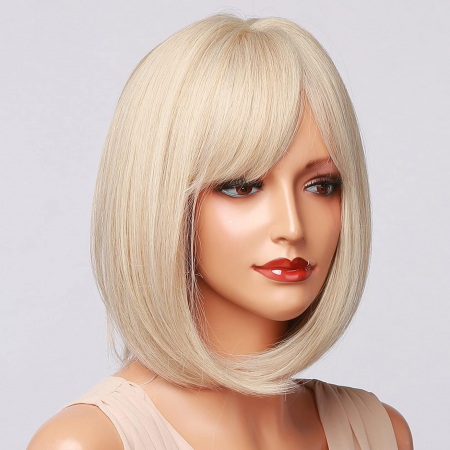 Peruca C148 Blonda Blond Deschis Gri Bob Cu Breton [3]