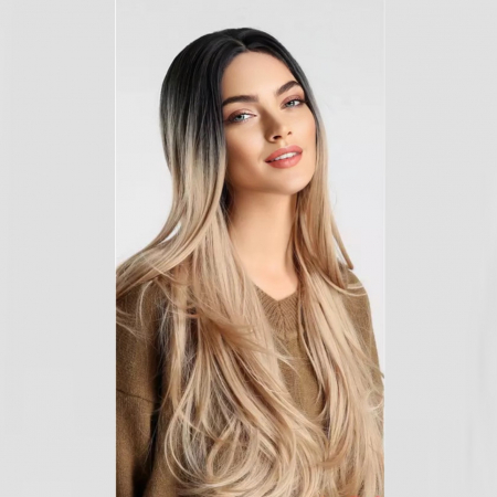 Peruca C915 Blonda Cenusie cu Baza Bruneta Par Filat [1]