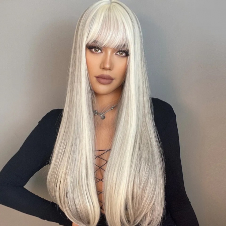 PERUCI CU PAR LUNG - Peruca C885 Blonda Cu Breton Gri Cenusie Suvite Maro Blond Platinat