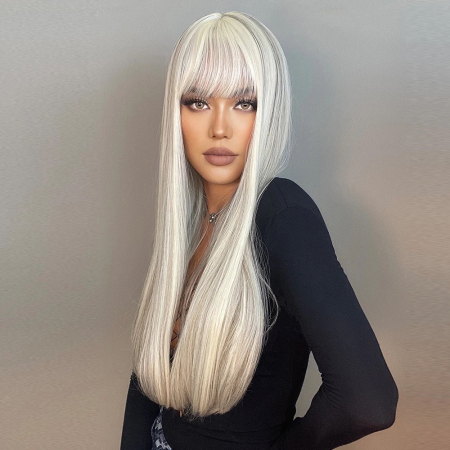 Peruca C885 Blonda Cu Breton Gri Cenusie Suvite Maro Blond Platinat [1]