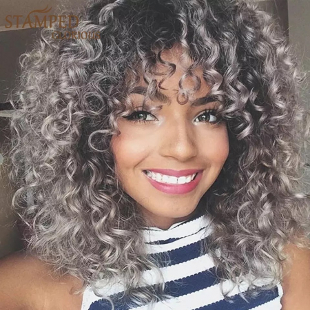 Peruca C60 Blonda Gri Afro cu Breton Par Cret [1]