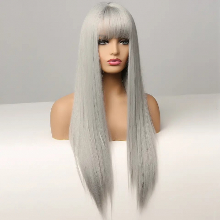 Peruca C1003 Blonda Gri cu Breton Si Par Drept [1]