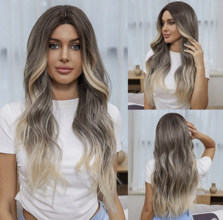 Peruca C877 FRONT LACE Blonda Gri Suvite Baza Satena Ondulata [3]