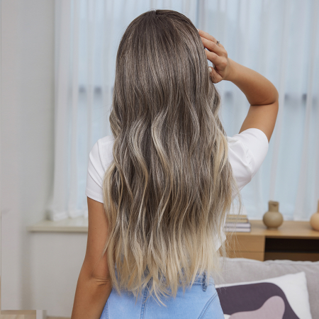 Peruca C877 FRONT LACE Blonda Gri Suvite Baza Satena Ondulata [2]