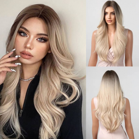 PERUCI CU PAR LUNG - Peruca C778 Blonda Ombre Blond Platinat Gri Baza Satena