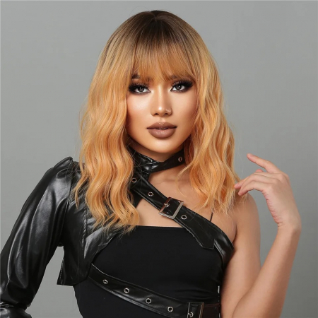 PERUCI CU PAR SCURT - Peruca C874 Blonda Ombre Bob Creata Bob Auriu Deschis