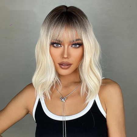 Peruca C775 Blonda Ombre Bob cu Breton Blonda Platinat Silver [4]