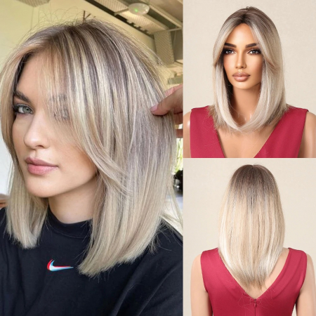 Peruca C925 Blonda Ombre Gri Bob Scurta Blond Platinat Suvite [0]