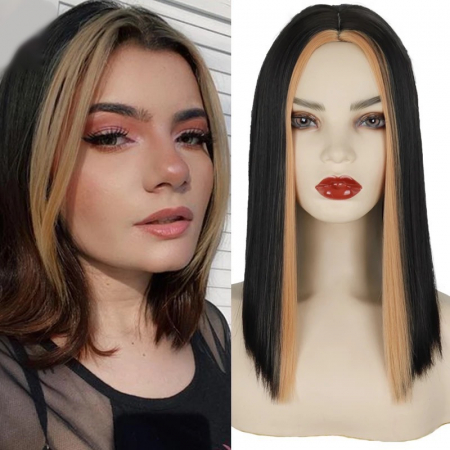 PERUCI - Peruca C217 Bruneta Bob Cu Suvite Blonde Frontale