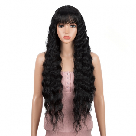 Peruca C71 Bruneta Cu Breton Stil Afro Ondulata Creata Volum [1]