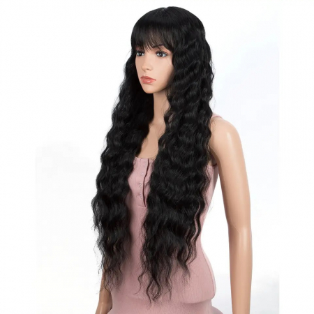 Peruca C71 Bruneta Cu Breton Stil Afro Ondulata Creata Volum [2]