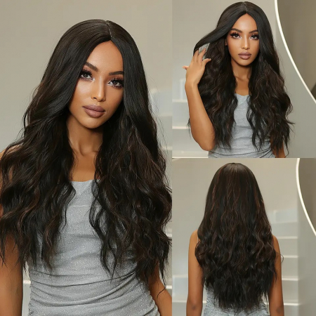 Peruca C873 Bruneta Cu Suvite Blonde Ondulata Volum stil African [3]