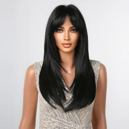 Peruca C781 Bruneta cu Breton Negra Negru Intens Filata [1]