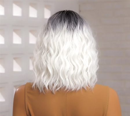 Peruca C1001 Blonda Baza Bruneta Gri Ombre Bob cu Breton si Par Cret [3]