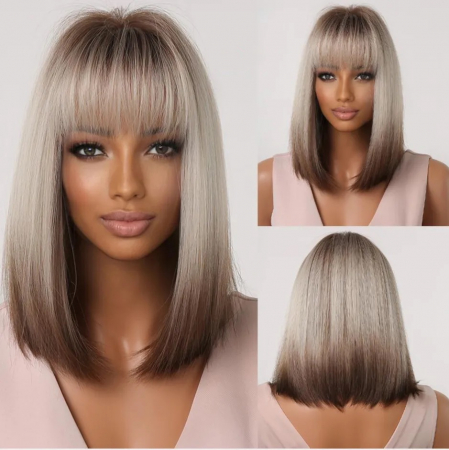 Peruca C1008 Satena Ombre Blonda Gri Cu Breton Bob [4]