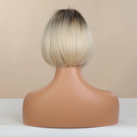 Peruca C1010 Blonda Bob Ombre Scurta Gri Platinata cu Breton [3]