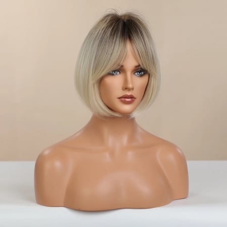 Peruca C1010 Blonda Bob Ombre Scurta Gri Platinata cu Breton [2]