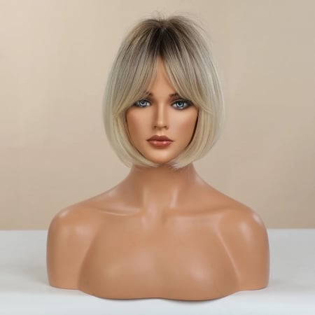 Peruca C1010 Blonda Bob Ombre Scurta Gri Platinata cu Breton [1]