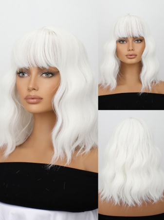 Peruca C1011 Blonda Gri Blond Platinat Bob cu Breton si Par Ondulat [5]