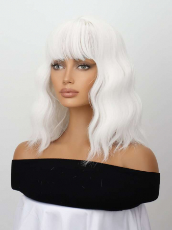 Peruca C1011 Blonda Gri Blond Platinat Bob cu Breton si Par Ondulat [3]