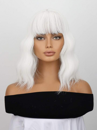 Peruca C1011 Blonda Gri Blond Platinat Bob cu Breton si Par Ondulat [2]