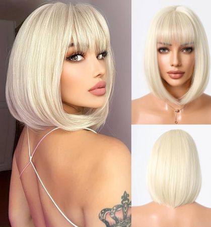 PERUCI CU PAR SCURT - Peruca C1034 Blonda Bob Cu Breton si Par Scurt