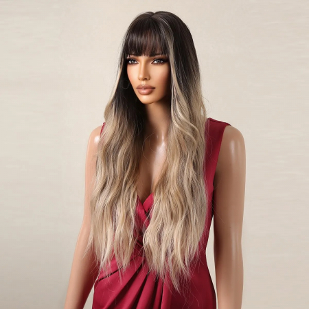 Peruca C1036 Satena Blonda Ombre cu Breton Si Suvite Blonde [1]