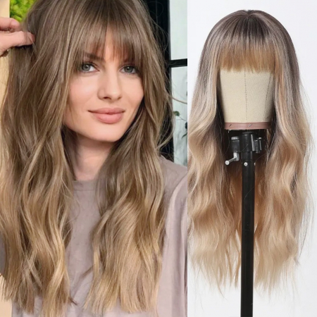 Peruca C1036 Satena Blonda Ombre cu Breton Si Suvite Blonde [4]