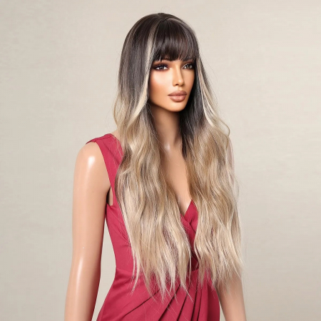 Peruca C1036 Satena Blonda Ombre cu Breton Si Suvite Blonde [2]