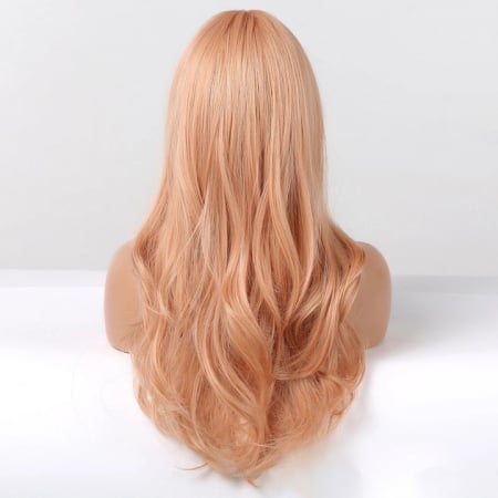 Peruca C1040 Blonda Roz Blond Roze Piersica Cu Breton Si Par Ondulat [3]