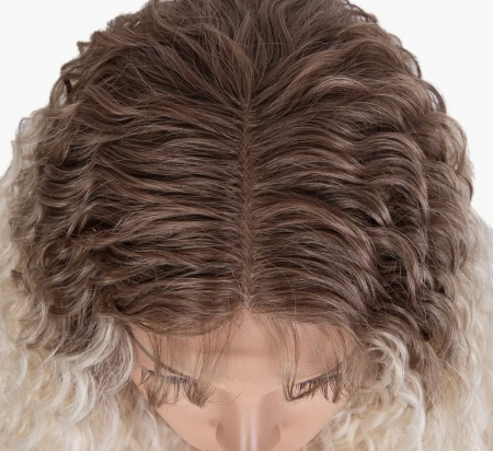 Peruca C1055 FRONT LACE Blonda Baza Satena Ombre Afro Creata Volum [3]