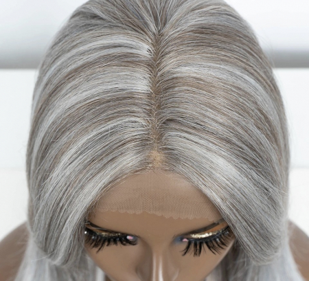 Peruca C1072 FRONT LACE Gri Cu Suvite Si Breton Lung [4]