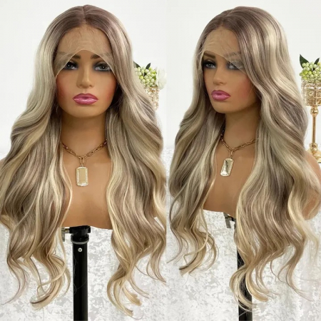 Peruca C1073 FRONT LACE Blonda Gri Cu Suvite Ondulata [5]