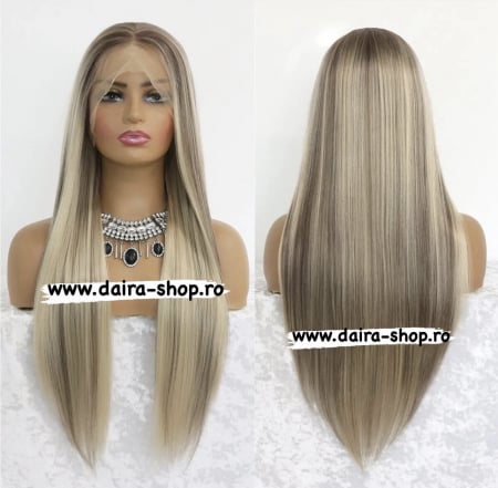 Peruca C1093 FRONT LACE Blonda Baza Satena Cu Suvite Blond Platinat [6]