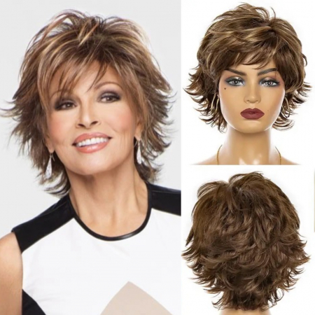PERUCI CU PAR SCURT - Peruca C1162 Satena Suvite Blonde Cu Breton si Par Filat