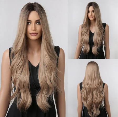 Peruca C1192 Blonda Cenusie Ombre Ondulata Blond Bej [5]