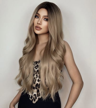 Peruca C1192 Blonda Cenusie Ombre Ondulata Blond Bej [3]
