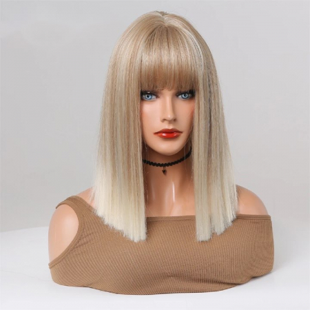 Peruca C1200 Blonda Cenusie Ombre cu Breton Bob [4]