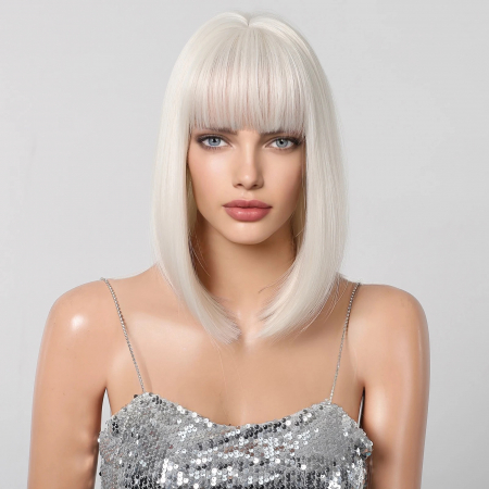 Peruca C1217 Blonda Bob Gri Cu Breton (Blond Platinat) [5]