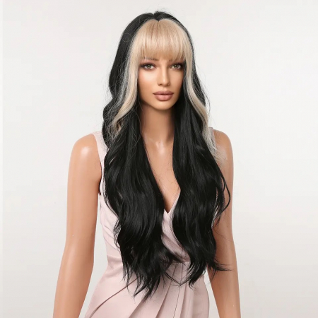 Peruca C1285 Bruneta cu Breton Blond si Par Ondulat [1]