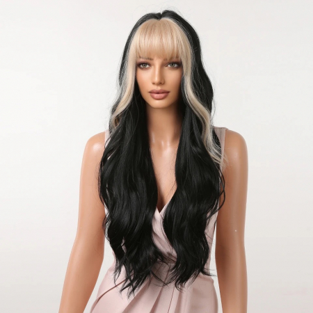 Peruca C1285 Bruneta cu Breton Blond si Par Ondulat [2]