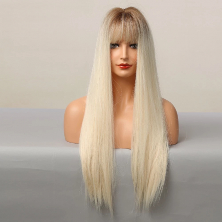 Peruca C1321 Blonda Cu Breton si Par Drept Blond Platinat [1]