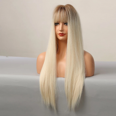 Peruca C1321 Blonda Cu Breton si Par Drept Blond Platinat [2]