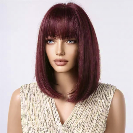 Peruca C1366 Roscata Bob Lung Cu Breton Roscat Inchis Visiniu [2]