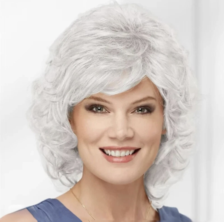 PERUCI CU PAR MEDIU - Peruca C1388 Blonda Gri Cenusie Cu Volum Si Par Ondulat (Grizonata)